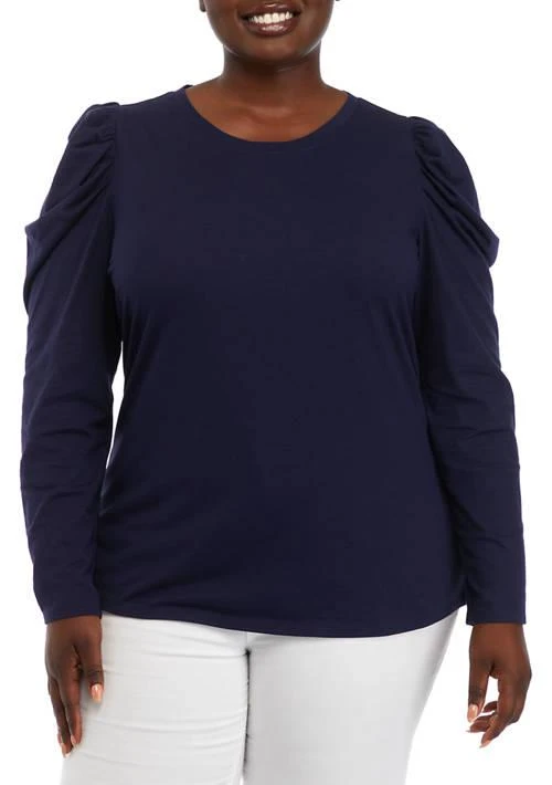 Crown & Ivy™ Ivy Plus Size Long Sleeve Pleated Shoulder T Shirt 1