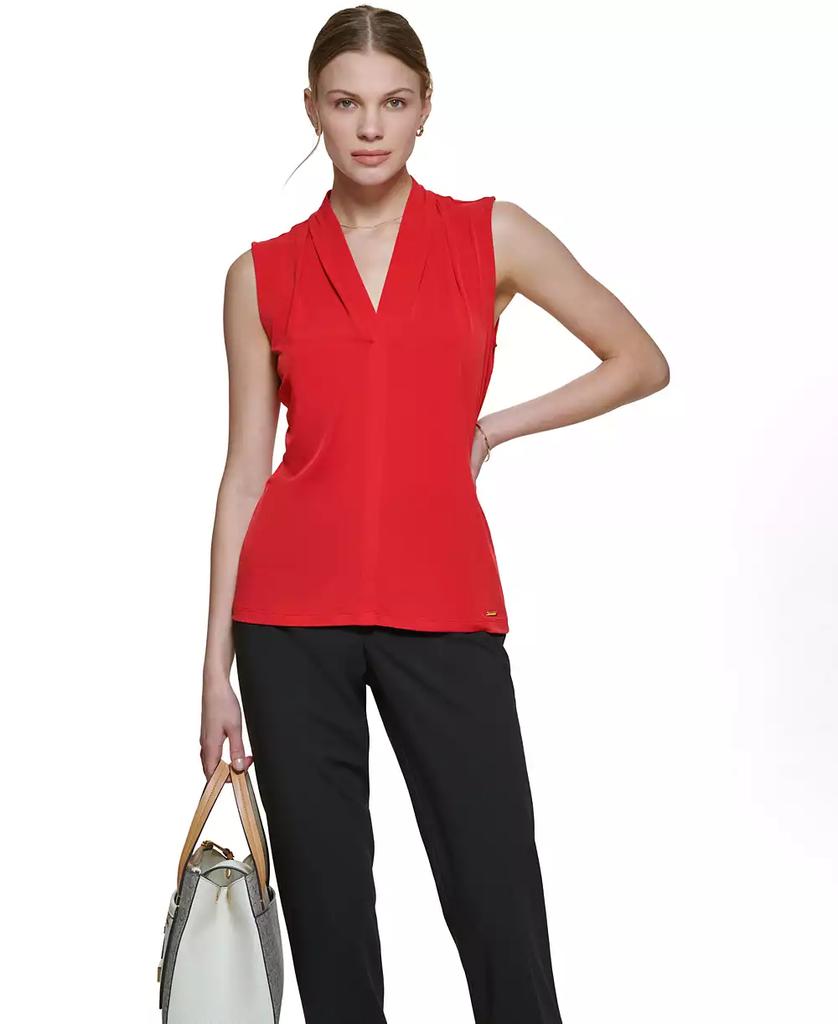 売れ筋商品|||カルバンクライン カットソー トップス レディース Women's Sleeveless Collared V-Neck Top Light Sky 221f4936-1c5e-330c-90a7-