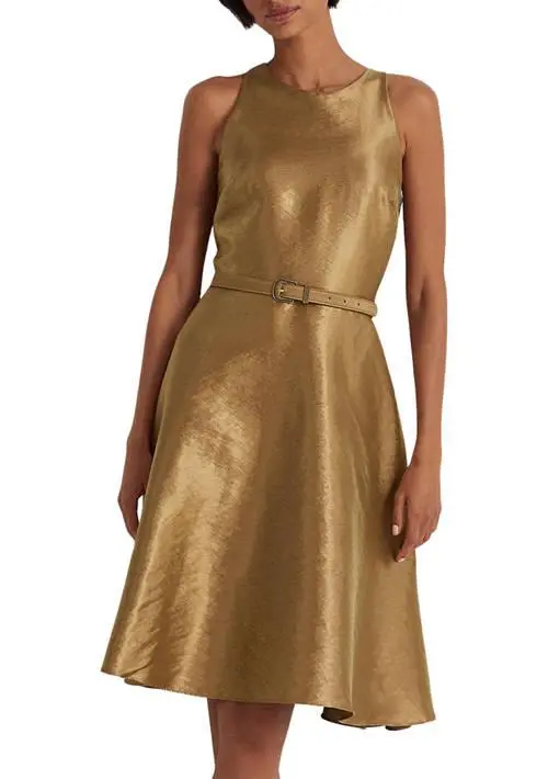 Ralph Lauren Metallic Twill Belted Cocktail Dress 2