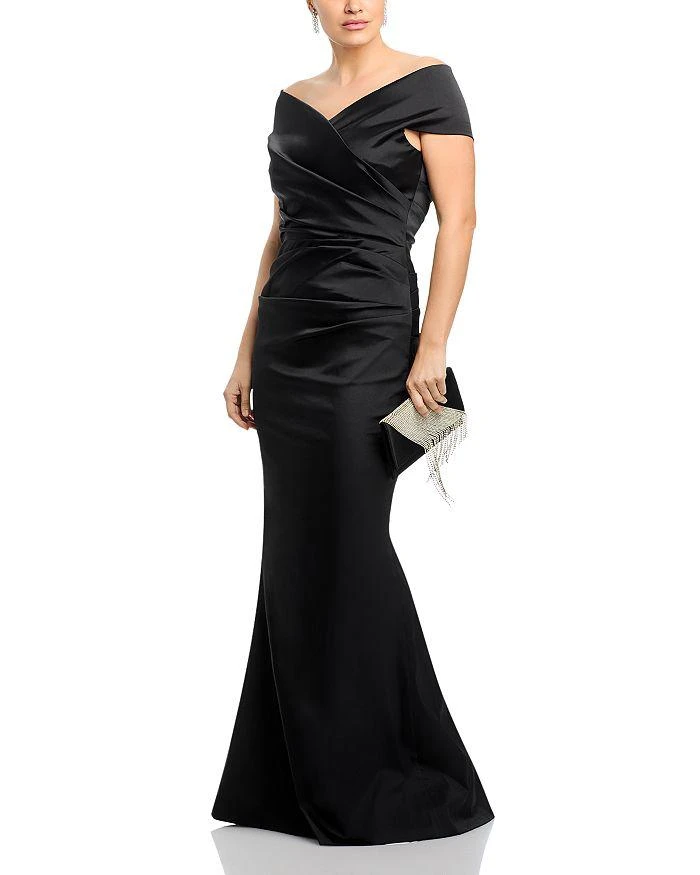 Teri Jon Satin Stretch Off The Shoulder Gown 6