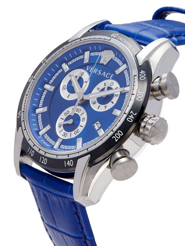 Versace 44MM Stainless Steel 
Leather Strap Watch 3