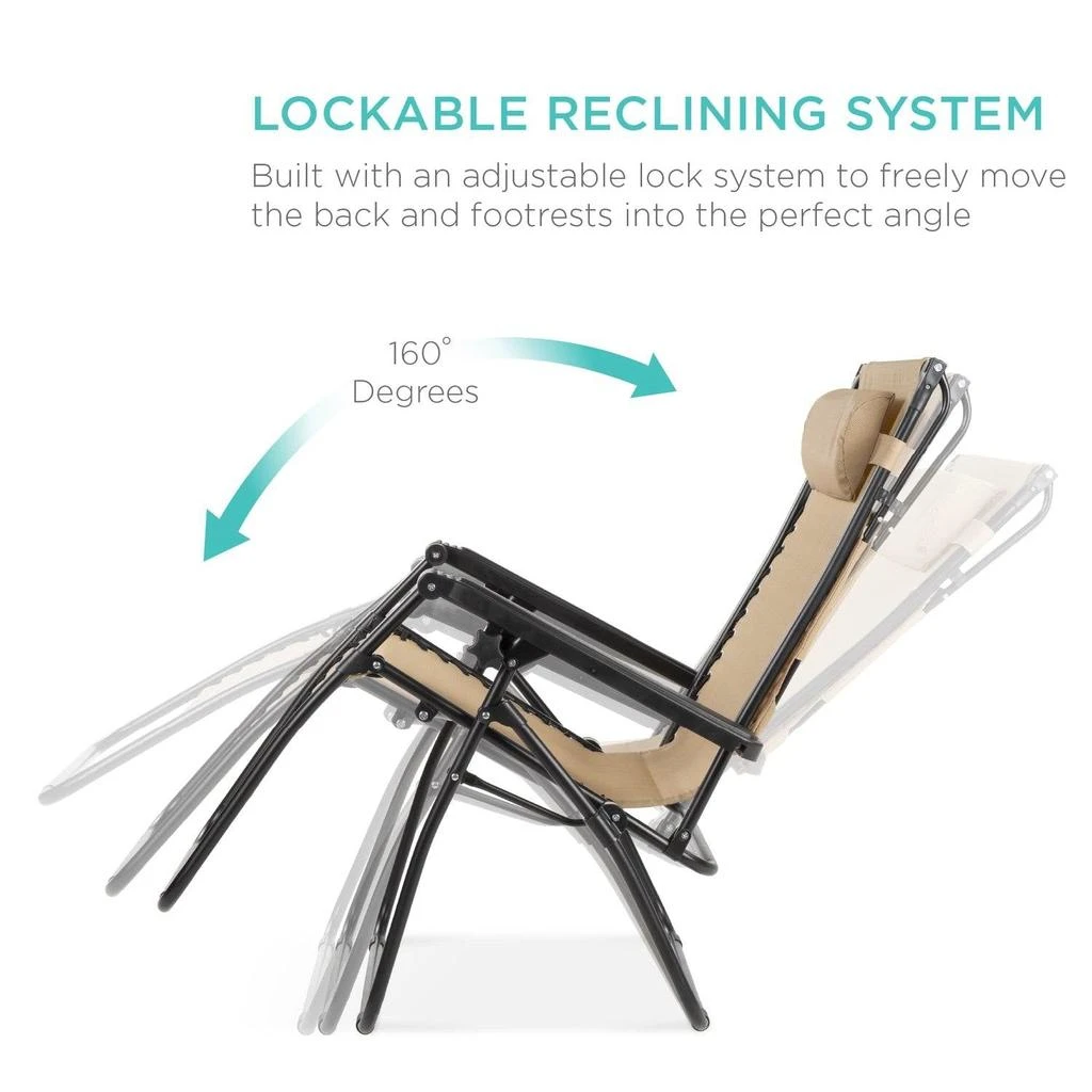 Hivvago Beige Zero Gravity Folding Reclining Patio Lounge Chair with Canopy Sun Shade 2