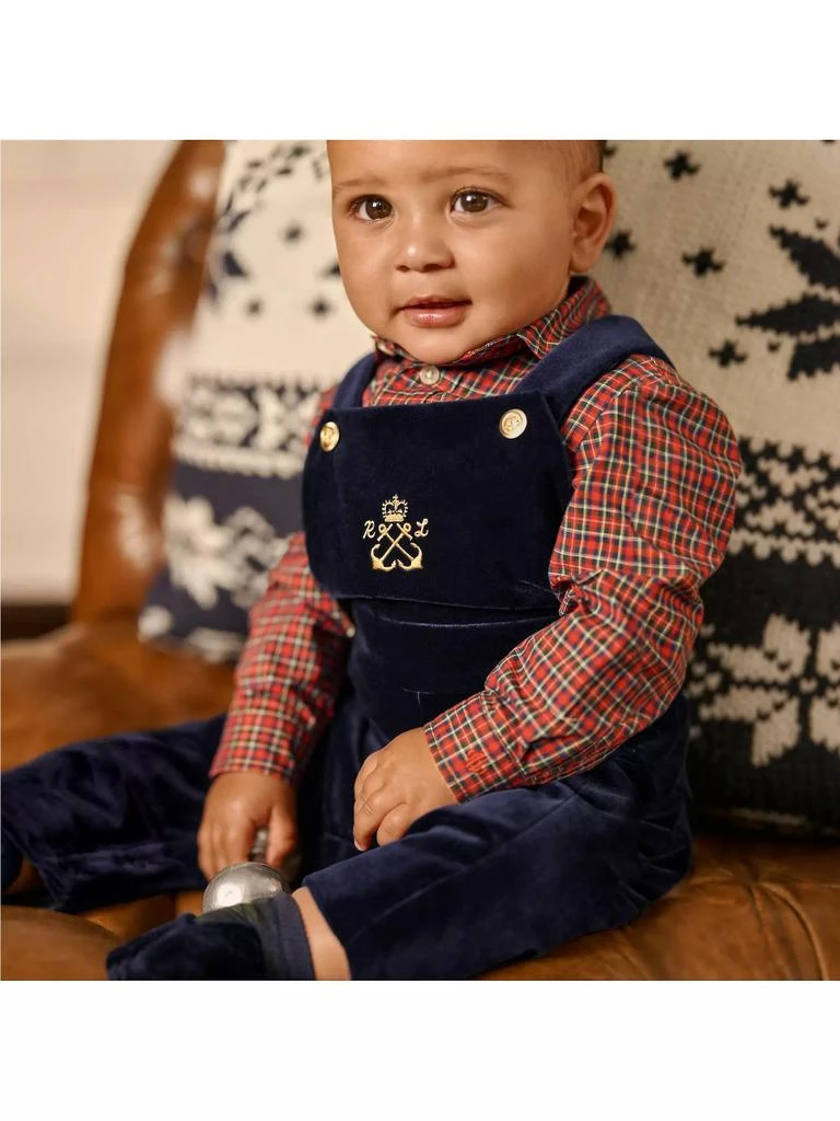 Ralph Lauren Baby Boy's 2-Piece Shirt Bodysuit & Velvet Overalls Set 3
