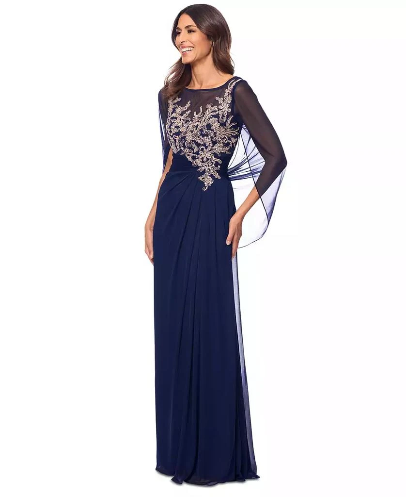 Betsy & Adam Women's Sequin-Floral Cape-Sleeve Chiffon Gown 2