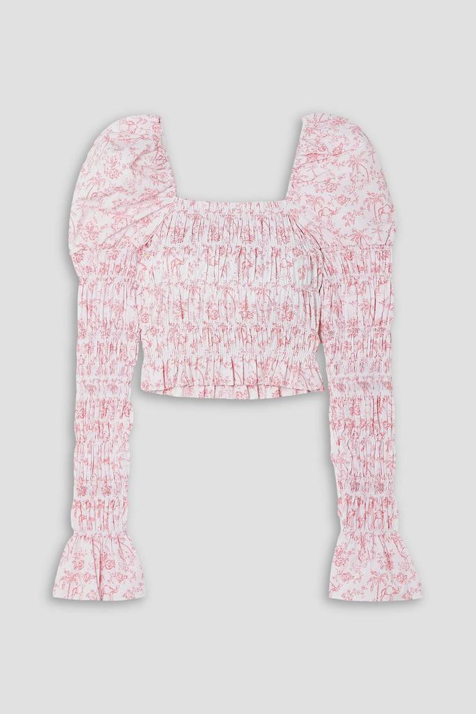 CAROLINE CONSTAS Delilah floral-print shirred cotton-blend top