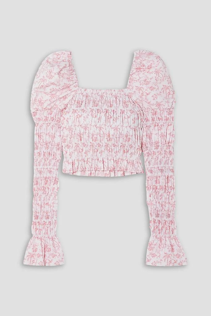 CAROLINE CONSTAS Delilah floral-print shirred cotton-blend top 1