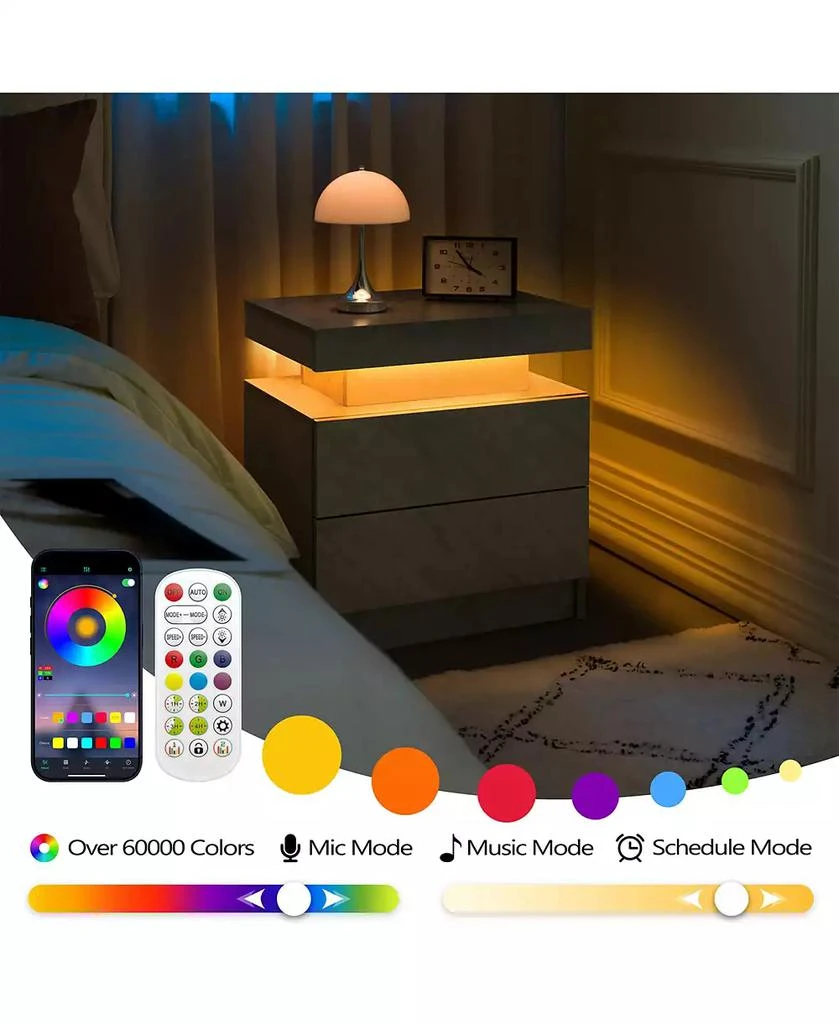 RAINSKEN LED Nightstand with 2 Drawers, Bedside Table Cabinet with Adjustable Color Lighting, Modern End Side Table for Bedroom, Living Room 3