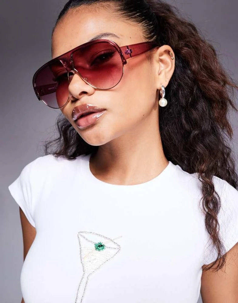 River Island River Island oversized aviator sunglasses in pink 1