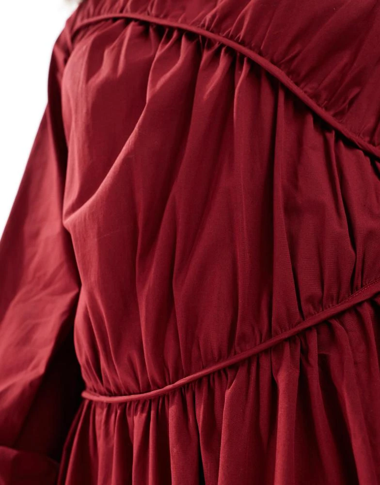 ASOS ASOS DESIGN asymmetric ruched maxi dress in burgundy 4