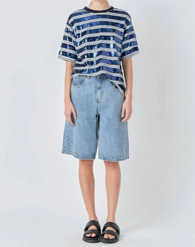 Grey Lab Sequin Stripe Top In White/ Navy 1