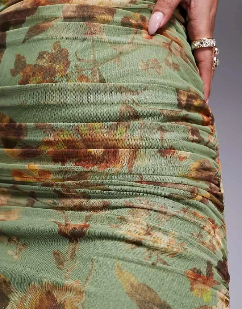 Lulu's Lulus ruched mesh midi dress in sage floral 2