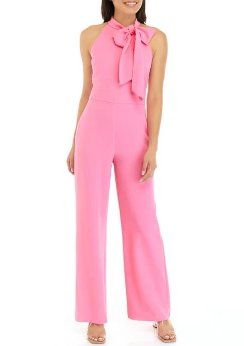 Vince Camuto Camuto Womens Sleeveless Bow Tie Neck Solid Crepe Jumpsuit 1