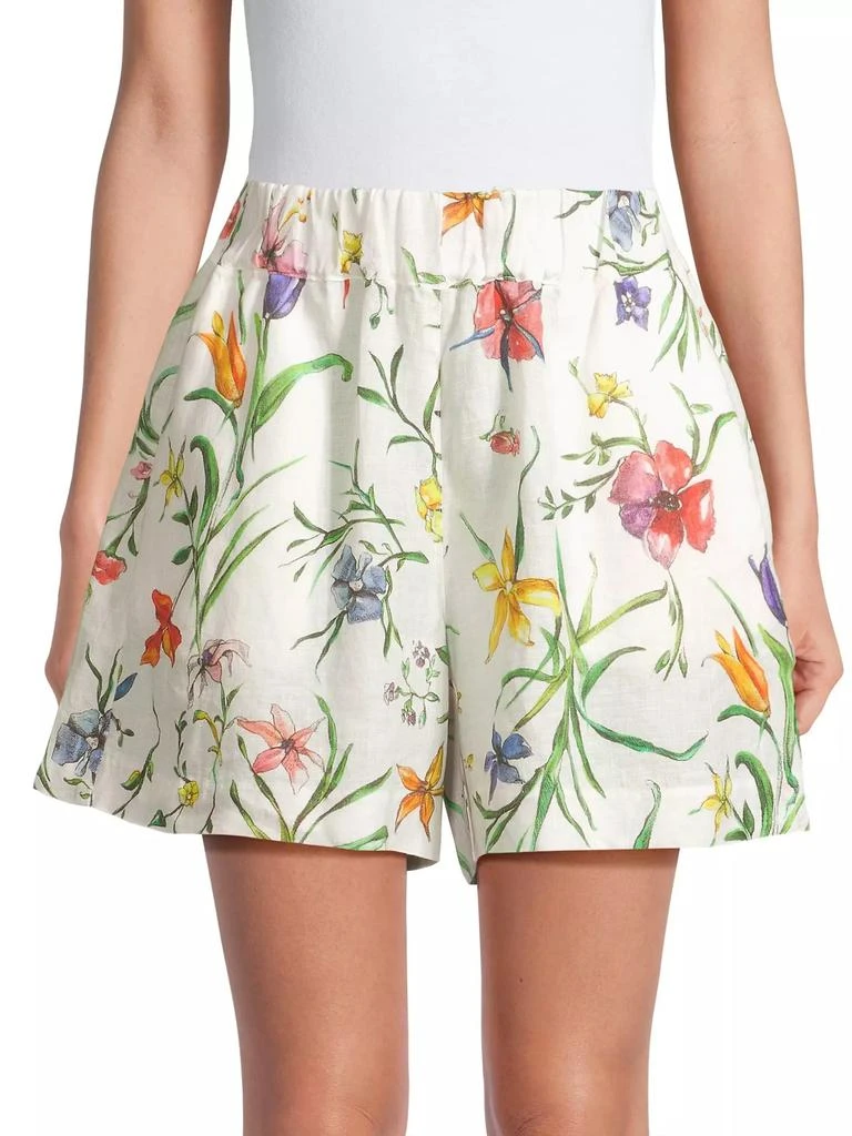 120% Lino Elasticized Linen Floral Shorts 3