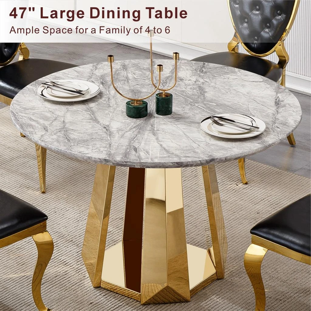 Streamdale Furniture Streamdale 47" Round Marble Dining Table with Stainless Steel Base (Gold/Gray) 3
