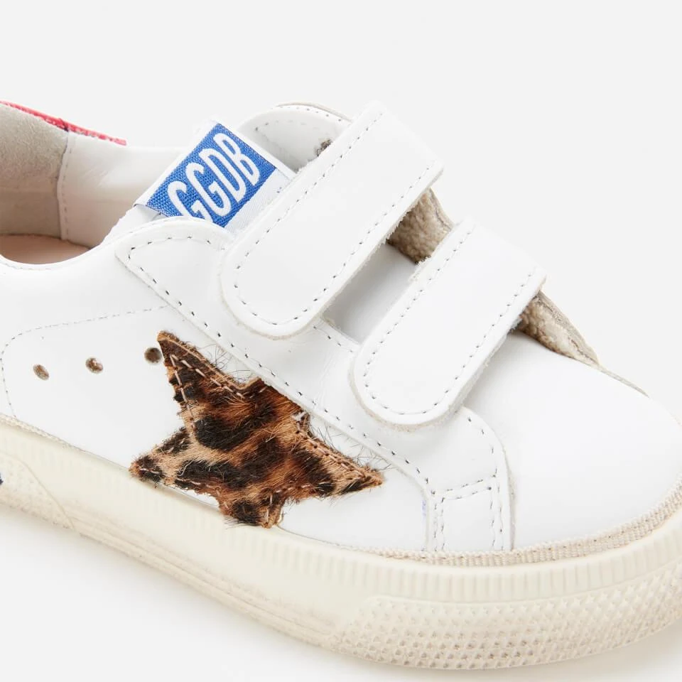 undefined GOLDEN GOOSE TODDLERS' LEATHER UPPER AND STRIPES LEOPARD HORSY TRAINERS - WHITE/BEIGE BROWN LEO/FUXIA 4