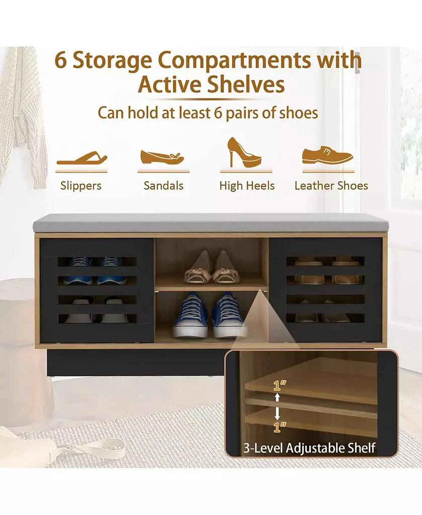Costway Shoe Storage Bench with Cushion and Shoe Rack Organizer for Entryway 4