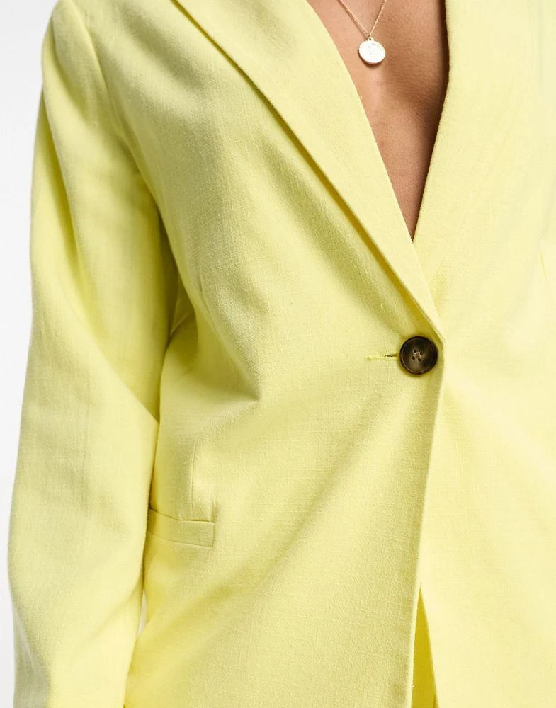 ASOS ASOS DESIGN Tall slim fit suit blazer with linen in lemon 4