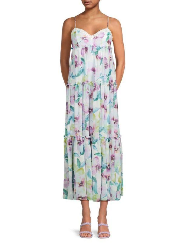 BCBG Floral Ruffle Tiered Maxi Dress 1