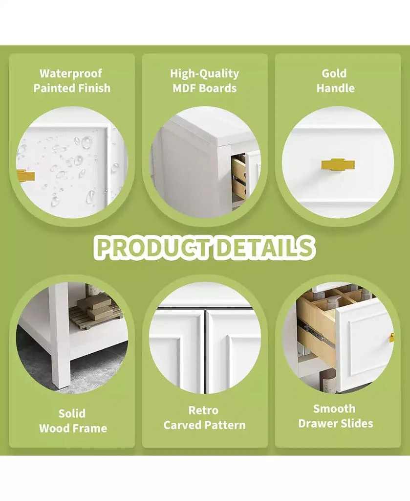 CASAINC 30-Inch Bathroom Vanity with Ceramic Sink Combo, Freestanding Single Vanity, 5 Drawers 
Solid Wood Storage 4