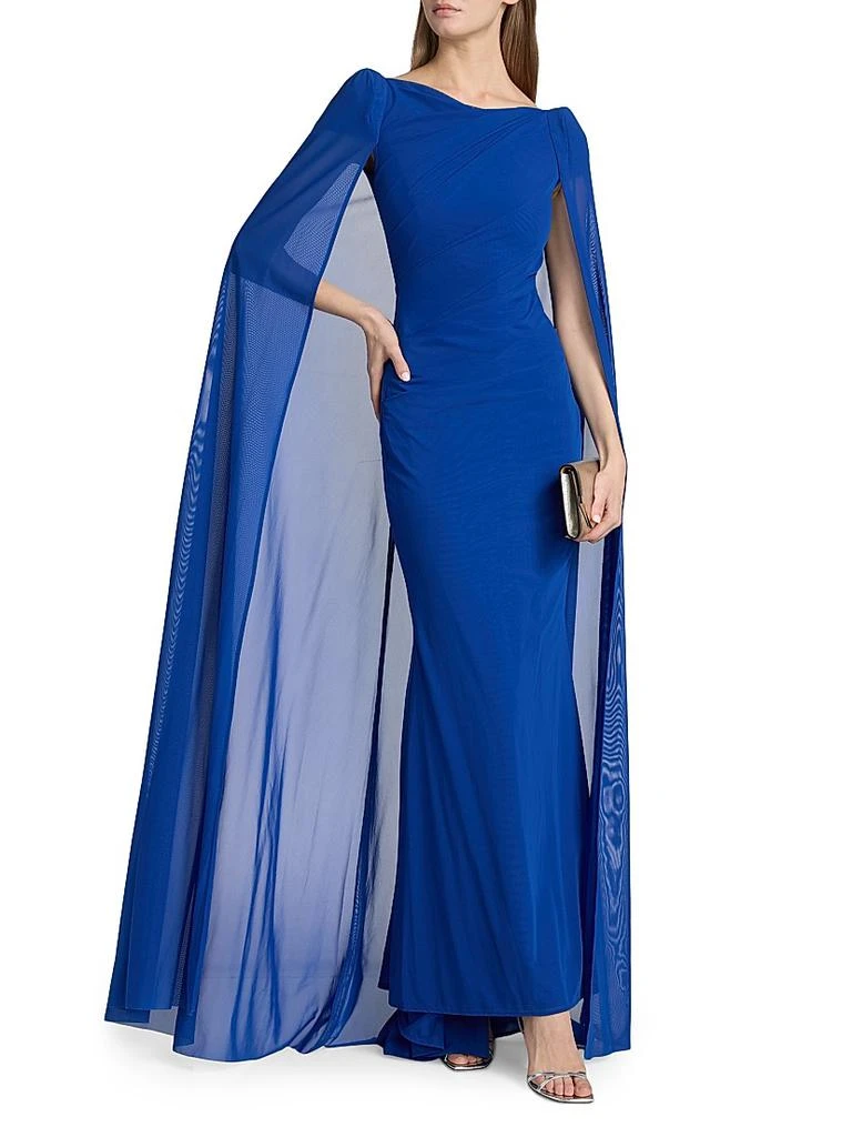 Talbot Runhof Chiffon Cape-Sleeve Sheath Gown 3