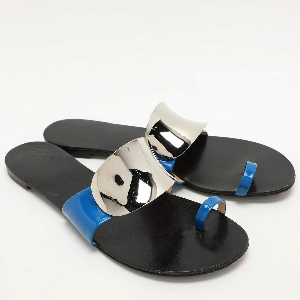 Giuseppe Zanotti Giuseppe Zanotti Blue Patent Leather Toe Ring Flat Sandals Size 41 4