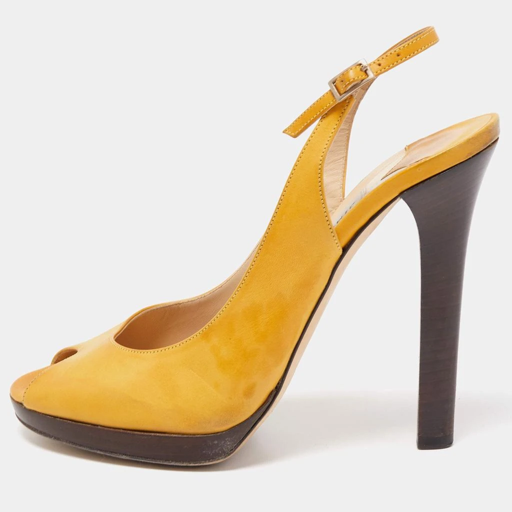 Jimmy Choo Jimmy Choo Yellow Leather Peep Toe Slingback Pumps Size 39.5 1