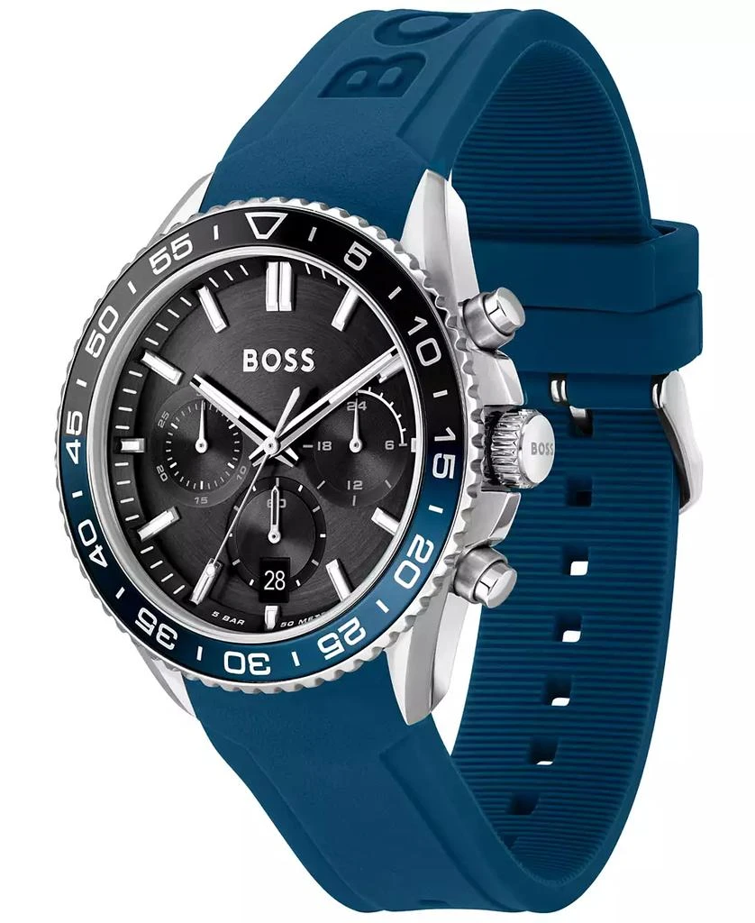 Hugo Boss Men's Runner Quartz Chronograph Blue Silicone Watch, 44mm 2
