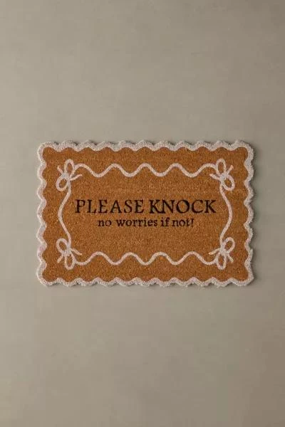 Urban Outfitters Please Knock Slogan Text Scalloped Coir Doormat 1