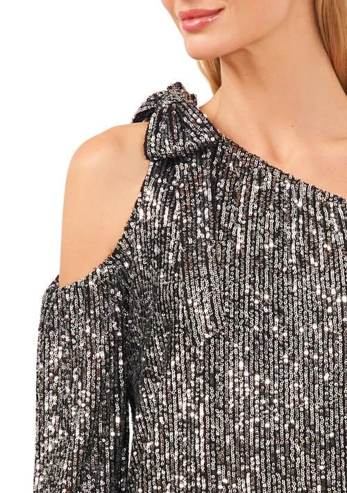 CeCe Womens Sequin One Shoulder Top 3