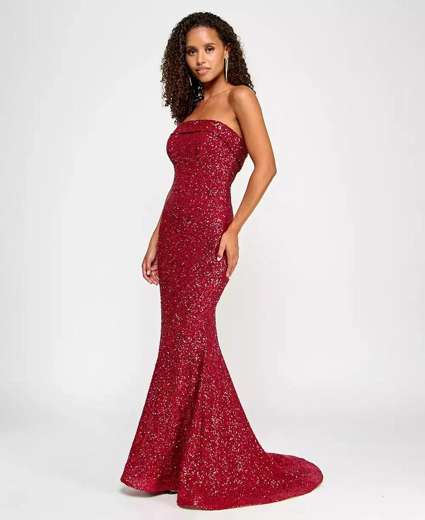 B Darlin Juniors' Red-Sequin Foldover Floor-Sweeping Gown 3