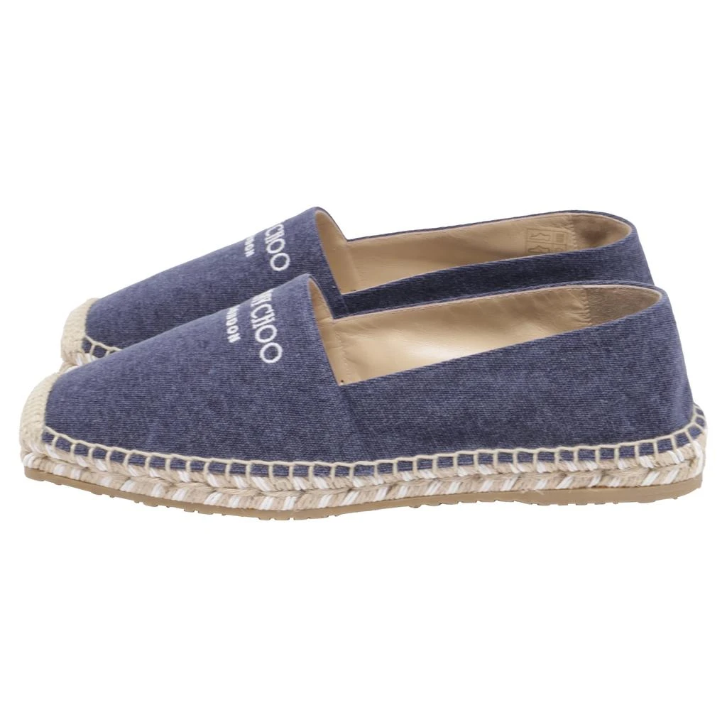 Jimmy Choo Logo-Embroidered Espadrille Flats in Navy Blue Cotton 4