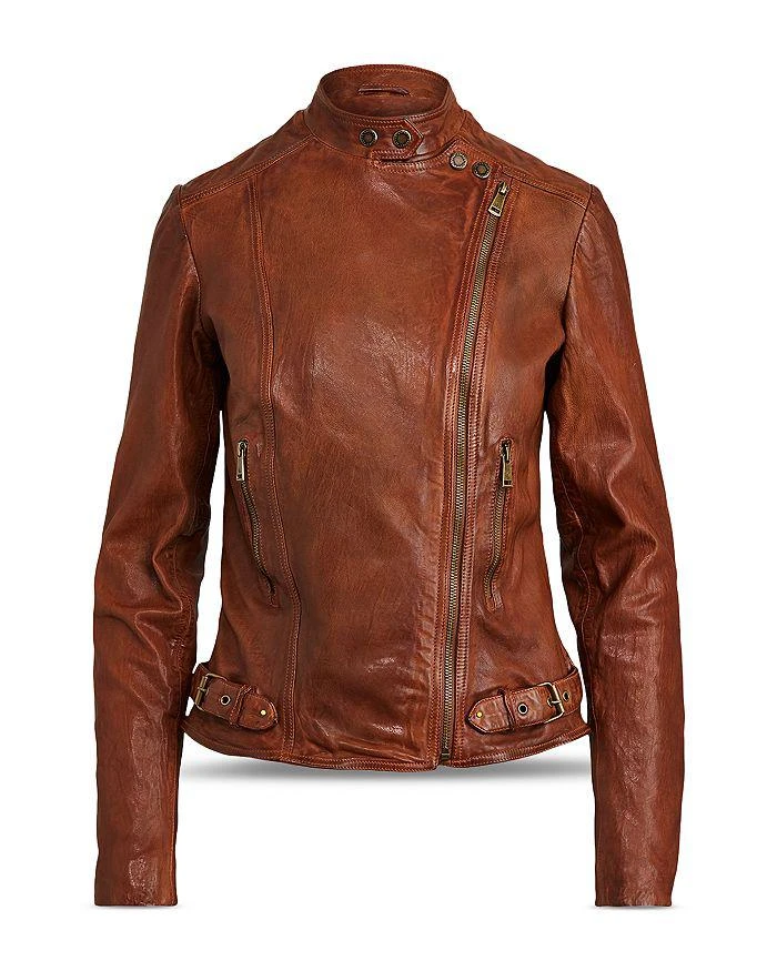 Lauren Ralph Lauren Burnished Leather Moto Jacket 8