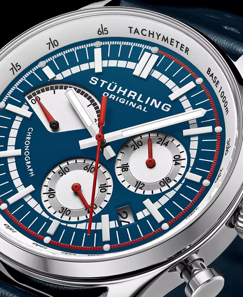 Stuhrling Men's Blue Leather Strap Watch 42mm