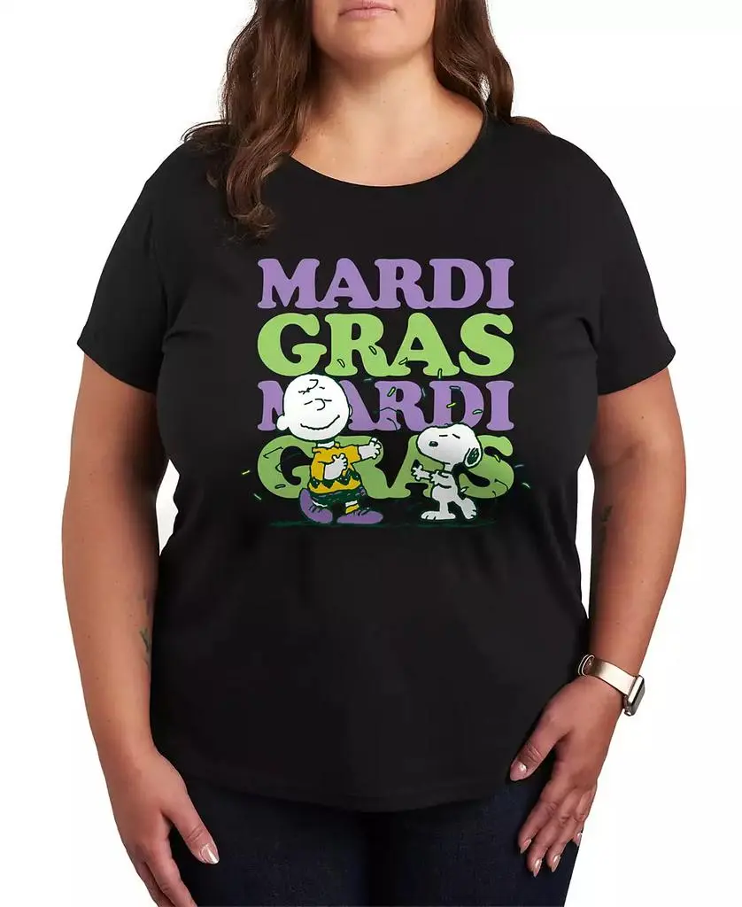 Hybrid Apparel Plus Size Trendy Peanuts Mardi Gras Graphic Crew Neck T-Shirt