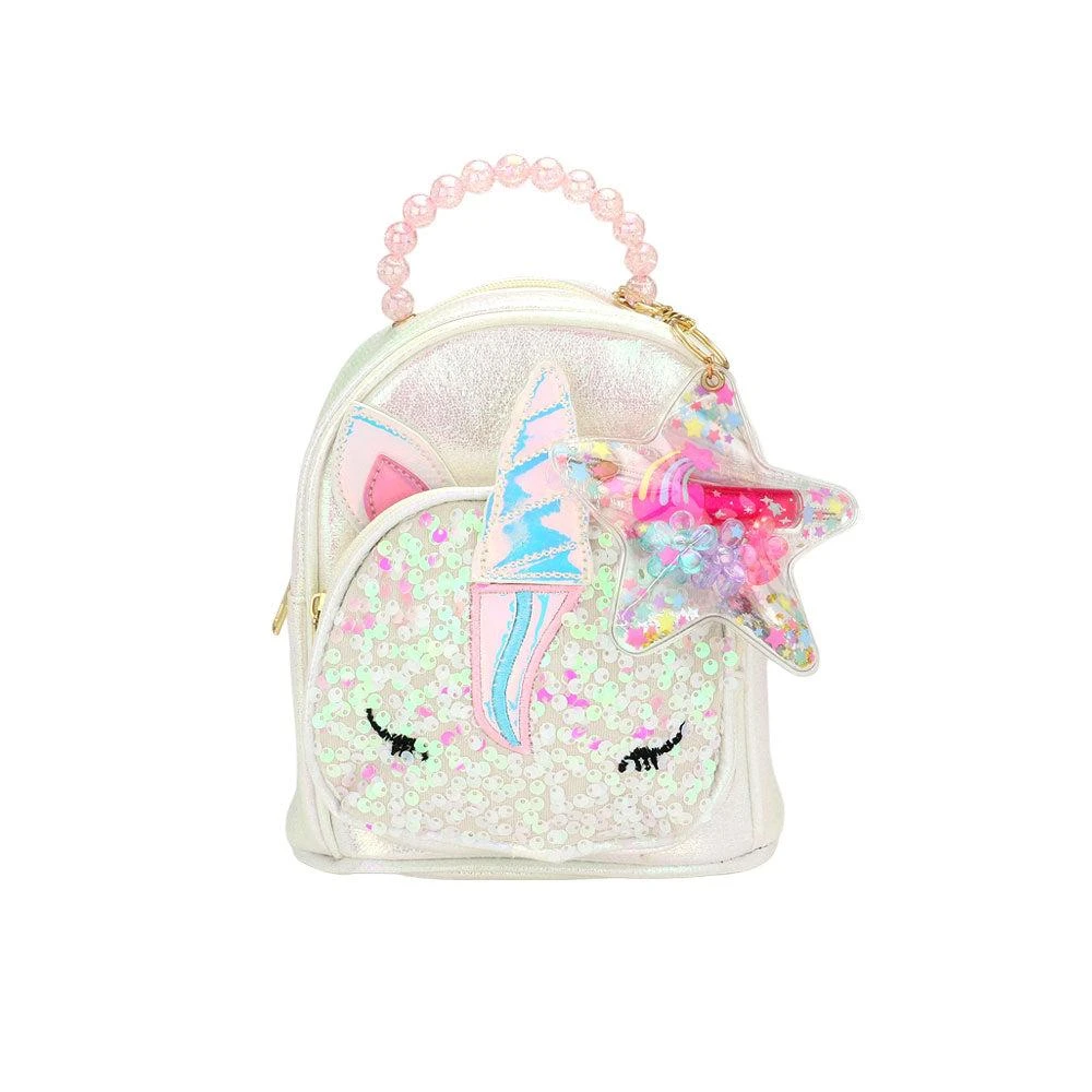 FASHNZFAB HOT FOCUS -Unicorn Pointed Sequin Embellished Tiny Mini Backpack with Star Keychain Pouch 2
