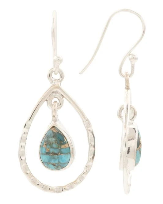 SHIVAM Made In India Sterling Silver Teardrop Turquoise Earrings