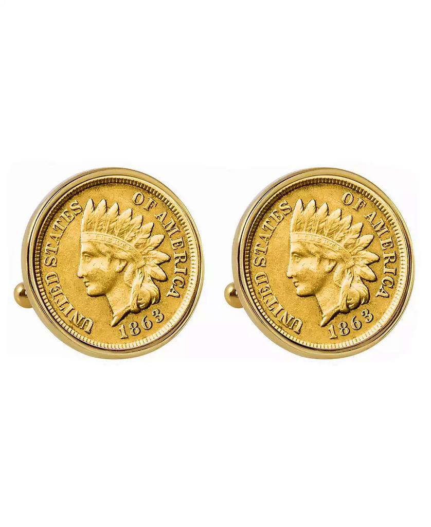 American Coin Treasures Gold-Layered 1800's Indian Penny Bezel Coin Cuff Links
