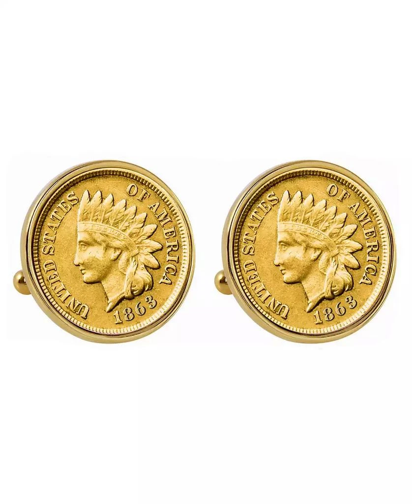 American Coin Treasures Gold-Layered 1800's Indian Penny Bezel Coin Cuff Links 1