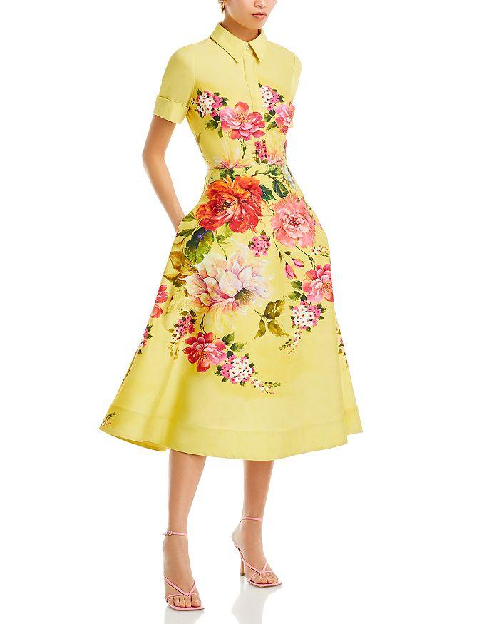 Teri Jon Bold Floral Print Shirt Midi Dress