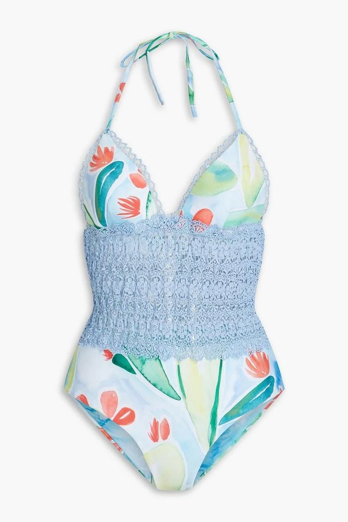 Charo Ruiz Ibiza Gwen crocheted lace-paneled printed halterneck swimsuit 1