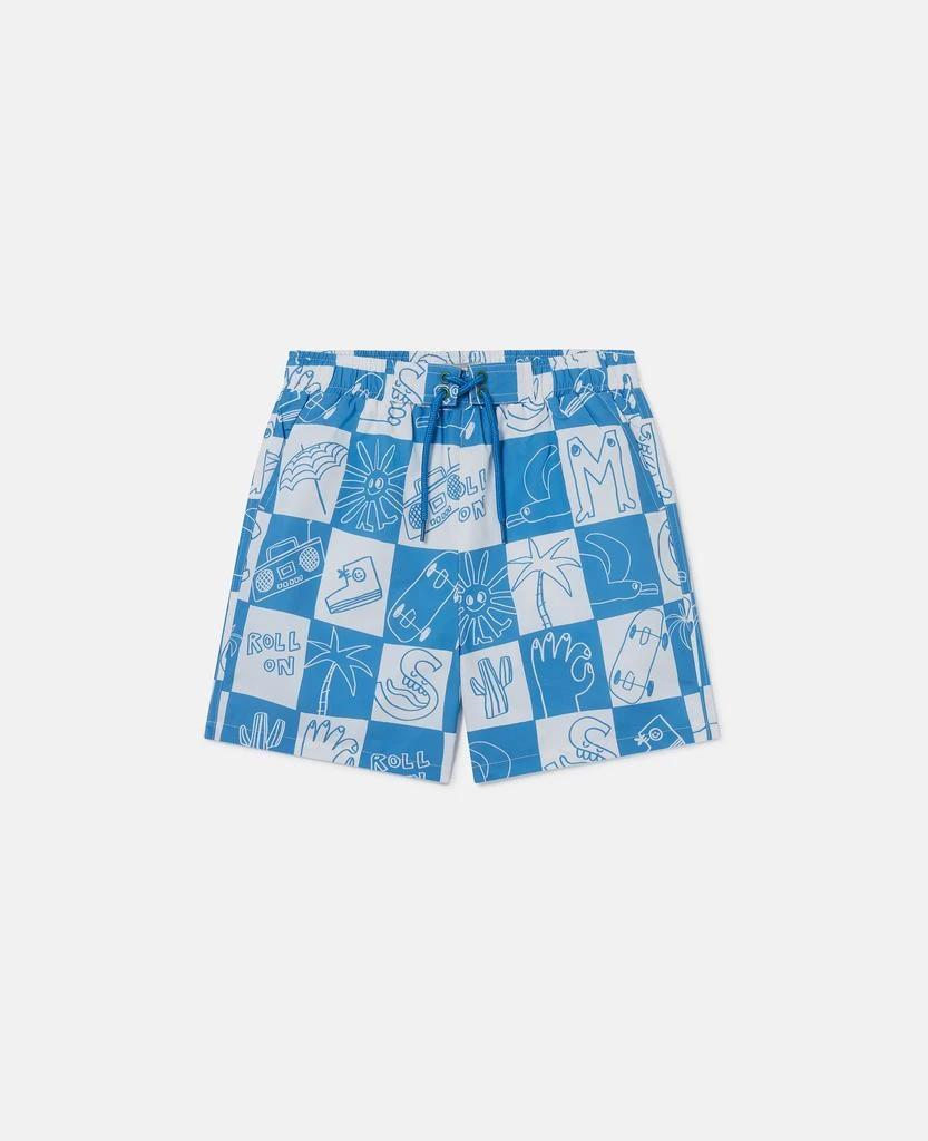 Stella McCartney Stella McCartney - Brand Lettering Check Swim Shorts, Blue, Size: 5 1