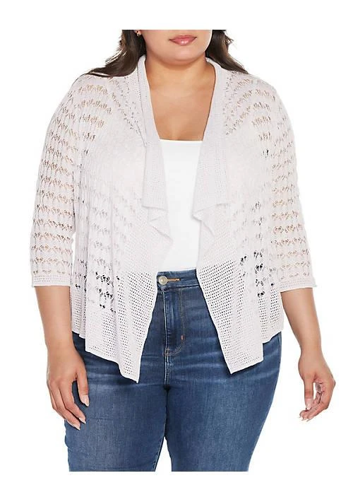 Shop Plus Size Pointelle Stich Flowy Open Cardigan on Sale at