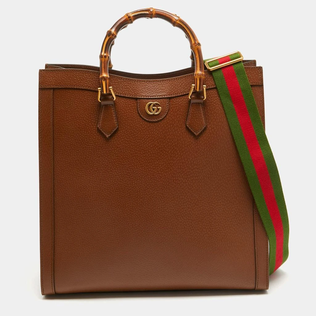 Gucci Gucci Brown Leather Large Bamboo Diana Tote 1