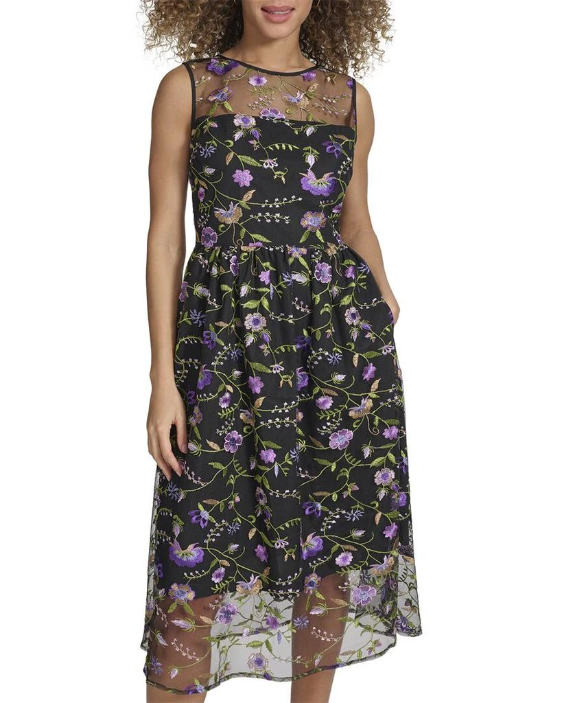 Kensie Embroidered Mesh Midi Dress 1