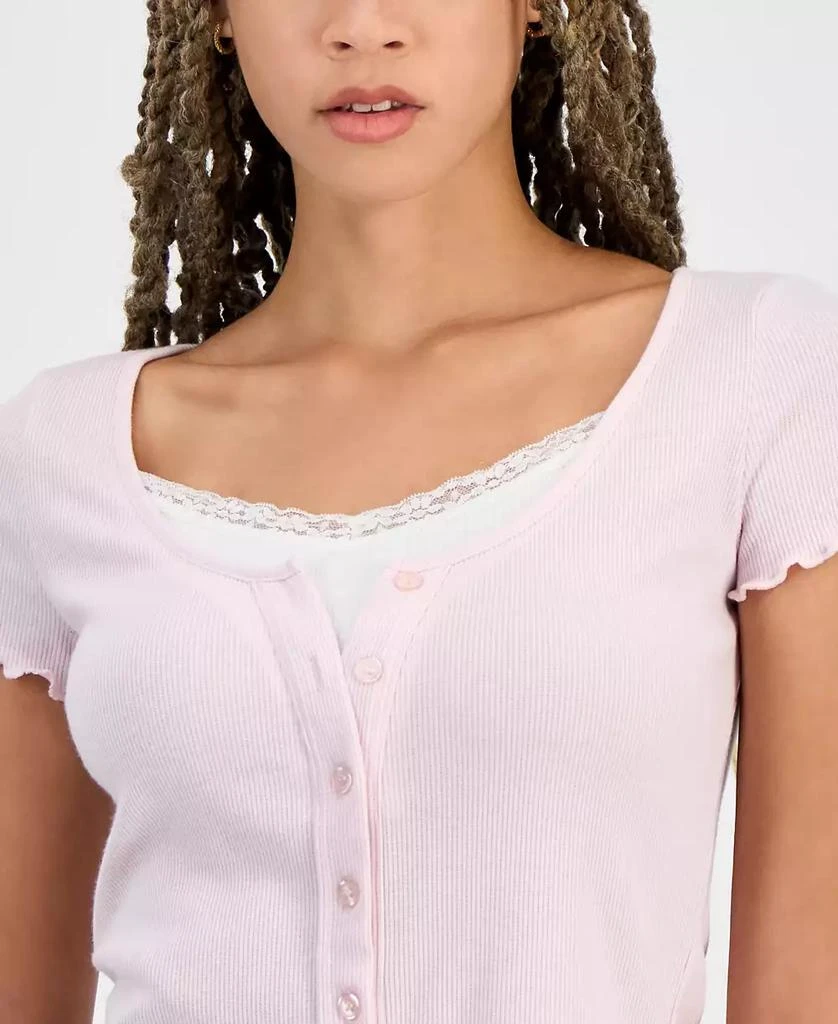 Hippie Rose Juniors' Scoop-Neck Lace Layered Tee 2
