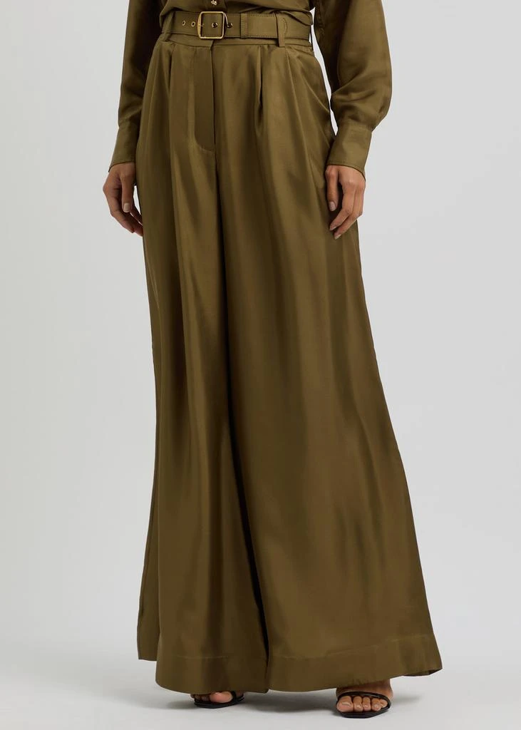 Zimmermann Crush belted flared-leg silk trousers 2