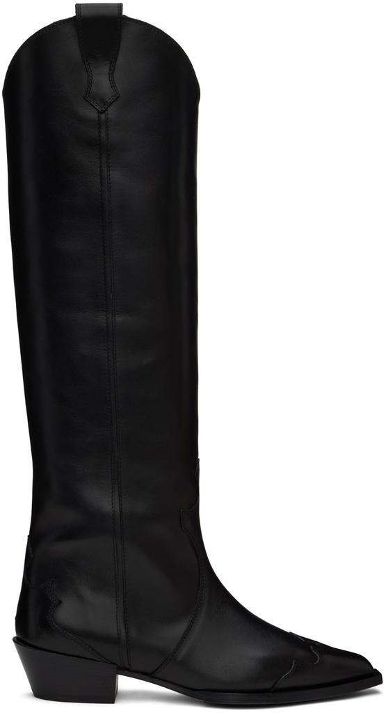 AEYDE Black Aruna Leather Cowboy Tall Boots - Shoes