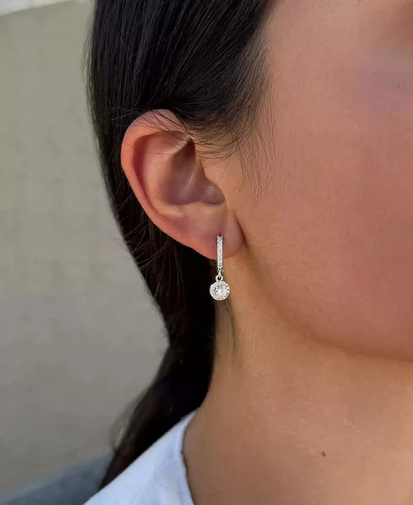 ADORNIA Silver CZ Halo Drop Huggie Hoop Earrings 4