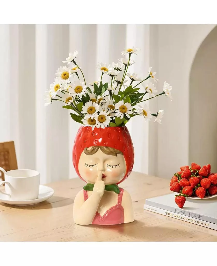 LuxenHome Lady Strawberries Ceramic 8.7-Inch Tall Sculpture Vase 7