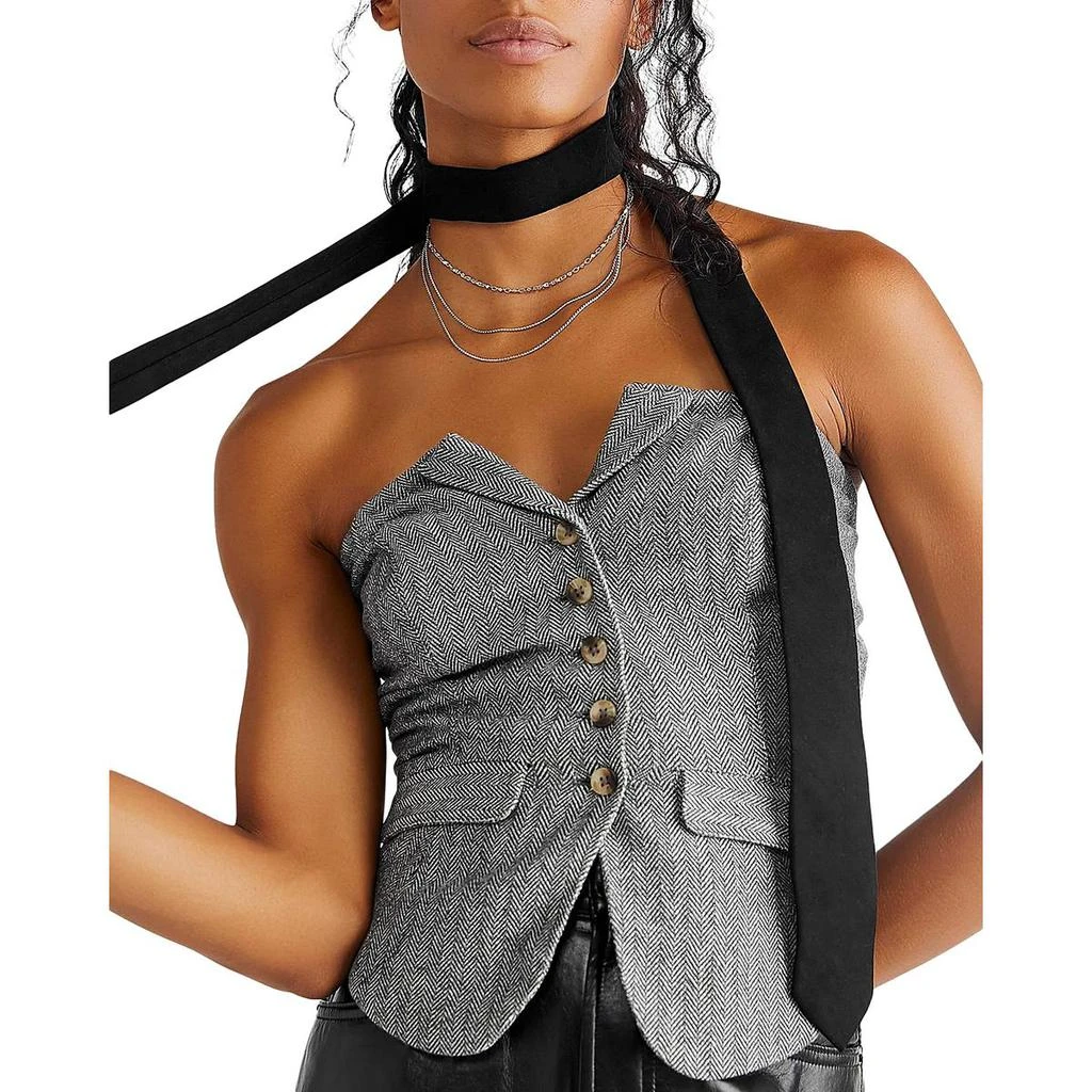 Free People Jamie Womens Herringbone Blazer Strapless Top 3